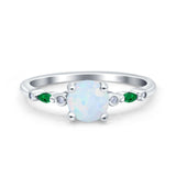 Vintage Style Round Bridal Wedding Engagement Ring Marquise Green Emerald Simulated Cubic Zirconia 925 Sterling Silver