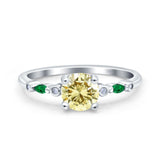 Vintage Style Round Bridal Wedding Engagement Ring Marquise Green Emerald Simulated Cubic Zirconia 925 Sterling Silver