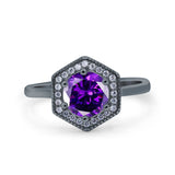 Art Deco Hexagon Shape Wedding Bridal Ring Round Simulated Cubic Zirconia 925 Sterling Silver