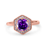 Art Deco Hexagon Shape Wedding Bridal Ring Round Simulated Cubic Zirconia 925 Sterling Silver
