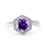 Art Deco Hexagon Shape Wedding Bridal Ring Round Simulated Cubic Zirconia 925 Sterling Silver