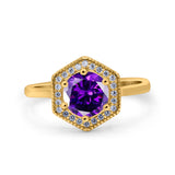 Art Deco Hexagon Shape Wedding Bridal Ring Round Simulated Cubic Zirconia 925 Sterling Silver