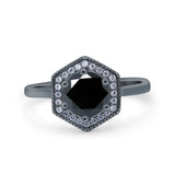 Art Deco Hexagon Shape Wedding Bridal Ring Round Simulated Cubic Zirconia 925 Sterling Silver