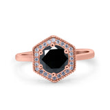 Art Deco Hexagon Shape Wedding Bridal Ring Round Simulated Cubic Zirconia 925 Sterling Silver