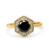 Art Deco Hexagon Shape Wedding Bridal Ring Round Simulated Cubic Zirconia 925 Sterling Silver