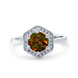 Art Deco Hexagon Shape Wedding Bridal Ring Round Simulated Cubic Zirconia 925 Sterling Silver