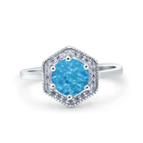 Art Deco Hexagon Shape Wedding Bridal Ring Round Simulated Cubic Zirconia 925 Sterling Silver