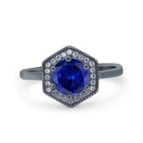 Art Deco Hexagon Shape Wedding Bridal Ring Round Simulated Cubic Zirconia 925 Sterling Silver