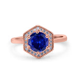 Art Deco Hexagon Shape Wedding Bridal Ring Round Simulated Cubic Zirconia 925 Sterling Silver