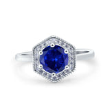 Art Deco Hexagon Shape Wedding Bridal Ring Round Simulated Cubic Zirconia 925 Sterling Silver