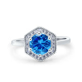 Art Deco Hexagon Shape Wedding Bridal Ring Round Simulated Cubic Zirconia 925 Sterling Silver
