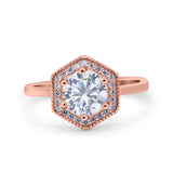 Art Deco Hexagon Shape Wedding Bridal Ring Round Simulated Cubic Zirconia 925 Sterling Silver