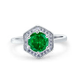 Art Deco Hexagon Shape Wedding Bridal Ring Round Simulated Cubic Zirconia 925 Sterling Silver