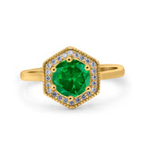 Art Deco Hexagon Shape Wedding Bridal Ring Round Simulated Cubic Zirconia 925 Sterling Silver