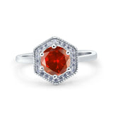 Art Deco Hexagon Shape Wedding Bridal Ring Round Simulated Cubic Zirconia 925 Sterling Silver