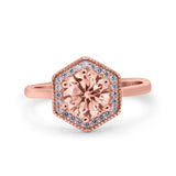 Art Deco Hexagon Shape Wedding Bridal Ring Round Simulated Cubic Zirconia 925 Sterling Silver