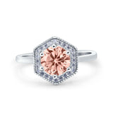 Art Deco Hexagon Shape Wedding Bridal Ring Round Simulated Cubic Zirconia 925 Sterling Silver