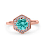 Art Deco Hexagon Shape Wedding Bridal Ring Round Simulated Cubic Zirconia 925 Sterling Silver