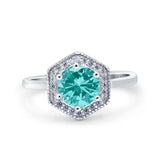 Art Deco Hexagon Shape Wedding Bridal Ring Round Simulated Cubic Zirconia 925 Sterling Silver