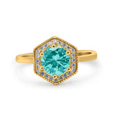 Art Deco Hexagon Shape Wedding Bridal Ring Round Simulated Cubic Zirconia 925 Sterling Silver