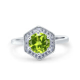 Art Deco Hexagon Shape Wedding Bridal Ring Round Simulated Cubic Zirconia 925 Sterling Silver