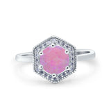 Art Deco Hexagon Shape Wedding Bridal Ring Round Simulated Cubic Zirconia 925 Sterling Silver