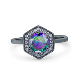 Art Deco Hexagon Shape Wedding Bridal Ring Round Simulated Cubic Zirconia 925 Sterling Silver