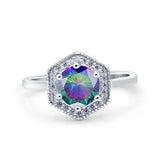 Art Deco Hexagon Shape Wedding Bridal Ring Round Simulated Cubic Zirconia 925 Sterling Silver
