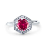 Art Deco Hexagon Shape Wedding Bridal Ring Round Simulated Cubic Zirconia 925 Sterling Silver