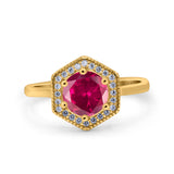 Art Deco Hexagon Shape Wedding Bridal Ring Round Simulated Cubic Zirconia 925 Sterling Silver