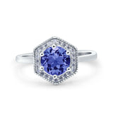 Art Deco Hexagon Shape Wedding Bridal Ring Round Simulated Cubic Zirconia 925 Sterling Silver
