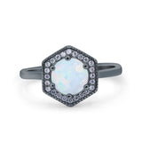 Art Deco Hexagon Shape Wedding Bridal Ring Round Simulated Cubic Zirconia 925 Sterling Silver