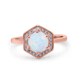 Art Deco Hexagon Shape Wedding Bridal Ring Round Simulated Cubic Zirconia 925 Sterling Silver
