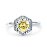 Art Deco Hexagon Shape Wedding Bridal Ring Round Simulated Cubic Zirconia 925 Sterling Silver