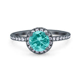 Halo Art Deco Engagement Wedding Bridal Ring Round Simulated Cubic Zirconia 925 Sterling Silver