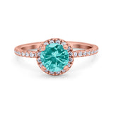 Halo Art Deco Engagement Wedding Bridal Ring Round Simulated Cubic Zirconia 925 Sterling Silver