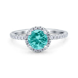 Halo Art Deco Engagement Wedding Bridal Ring Round Simulated Cubic Zirconia 925 Sterling Silver