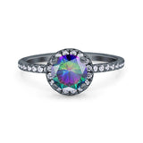 Halo Art Deco Engagement Wedding Bridal Ring Round Simulated Cubic Zirconia 925 Sterling Silver