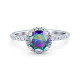 Halo Art Deco Engagement Wedding Bridal Ring Round Simulated Cubic Zirconia 925 Sterling Silver