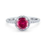 Halo Art Deco Engagement Wedding Bridal Ring Round Simulated Cubic Zirconia 925 Sterling Silver