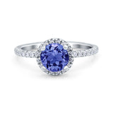 Halo Art Deco Engagement Wedding Bridal Ring Round Simulated Cubic Zirconia 925 Sterling Silver