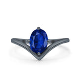 Simulated Cubic Zirconia V Art Deco Wedding Ring Oval 925 Sterling Silver