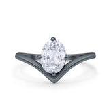 Simulated Cubic Zirconia V Art Deco Wedding Ring Oval 925 Sterling Silver