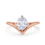 Simulated Cubic Zirconia V Art Deco Wedding Ring Oval 925 Sterling Silver