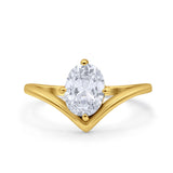 Simulated Cubic Zirconia V Art Deco Wedding Ring Oval 925 Sterling Silver