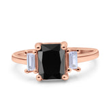 Emerald Cut Art Deco Three Stone Wedding Ring Simulated Cubic Zirconia 925 Sterling Silver