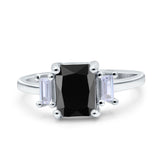 Emerald Cut Art Deco Three Stone Wedding Ring Simulated Cubic Zirconia 925 Sterling Silver