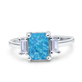 Emerald Cut Art Deco Three Stone Wedding Ring Simulated Cubic Zirconia 925 Sterling Silver