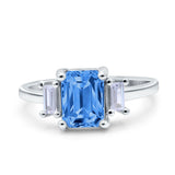 Emerald Cut Art Deco Three Stone Wedding Ring Simulated Cubic Zirconia 925 Sterling Silver