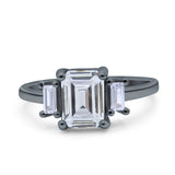 Emerald Cut Art Deco Three Stone Wedding Ring Simulated Cubic Zirconia 925 Sterling Silver